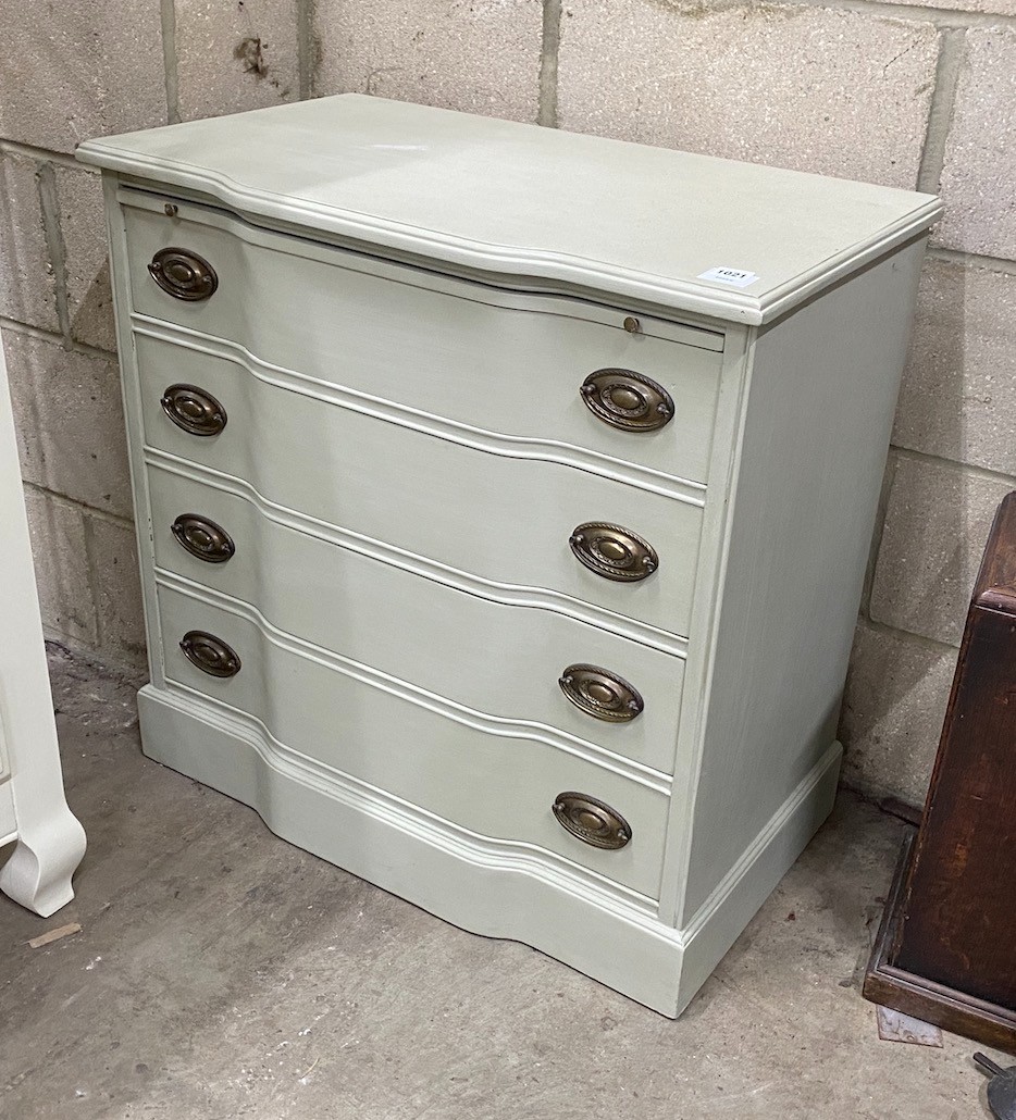 An eau de nil painted chest with brushing slide and four drawers, width 76cm